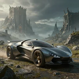 biopunk landscape portrait of a fancy alien car on a gothic omnius lands from elden ring, au naturel, hyper detailed, digital art, trending in artstation, cinematic lighting, studio quality, smooth render, unreal engine 5 rendered, octane rendered, art style by pixar dreamworks warner bros disney riot games and overwatch.