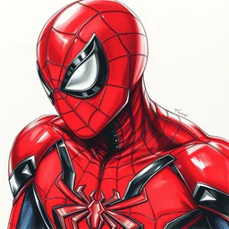 photorealistic. hyperdetailed. drawing. red and black suit. spider - man. by john romita jr.