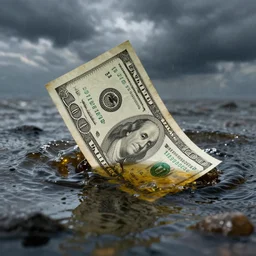 dollar bill is drowning in stormy sea of oil