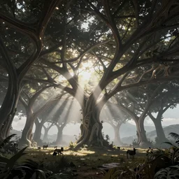 futuristic branching and bifurcating and vaulted canopy structure stretching out across the countryside, beautiful dynamic lighting, cinematic, wide angle establishing shot, extremely high detail, photo realistic, cinematic lighting, post processed, concept art, artstation, matte painting, style by eddie mendoza, raphael lacoste, alex ross, volumetric lighting, light rays, photorealistic, ultrarealistic, moody, coronarender, 8k