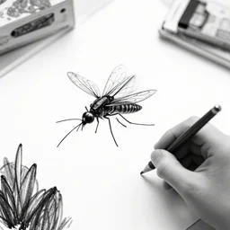 flying mosquito, microsoft paint, black and white, kids drawing