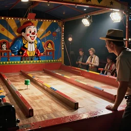 a sneering carny watching over the most rigged carnival game ever made