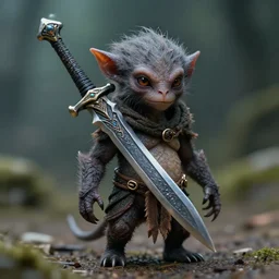 portrait of small bipedal fantasy realistic kenku!! holding carrying alien fantasy sword, cinematic, portrait, macro, from the new science fiction movie, 8 k, f 1. 8!!!
