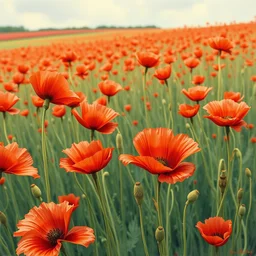 a poppy field. highly detailed, digital painting, watercolor, soviet realism, engraving, artstation, concept art, smooth, sharp focus, vivid grunge, manga, illustration, unreal engine 5, 8 k, art by bilibin and kuvshinov and malevich and mucha