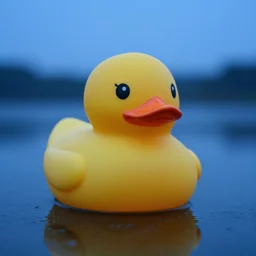 rubber duck, hyper detailed, blue hour
