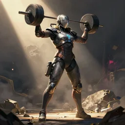 Apex legends cyberpunk weightlifter. Concept art by James Gurney and Mœbius.