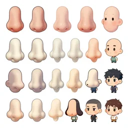 game asset sheet, material study, 2 d sprite, chibi disembodied noses as characters in a play