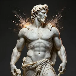 dog as a greek god, greek statue, gorgeous, amazing, muscular, fit, very muscular male body, very detailed face, detailed features, fantasy, circuitry, explosion, dramatic, intricate, elegant, highly detailed, digital painting, artstation, concept art, smooth, sharp focus, illustration, art by gustave dore, octane render
