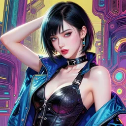 the portrait of an absurdly beautiful, graceful, elegant, sophisticated, fashionable cyberpunk gravure idol, an ultrafine hyperdetailed illustration by kim jung gi, irakli nadar, david booth, intricate linework, bright colors, porcelain skin, unreal engine 5 highly rendered, global illumination, radiant light, detailed and intricate environment