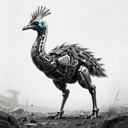 cybernetic cassowary, non - humanoid, cyberpunk, post - apocalyptic, realistic, highly detailed, masterpiece, dark, grim, trending on artstation, award winning, lineart
