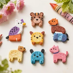 cute animals made out of crayons, color and shape focus, natural light, bloom, by greg rutkowski
