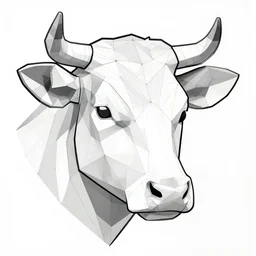 an art deco portrait of a cow head, low poly outlines, connecting lines, black on white line art