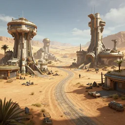 unreal engine scene, concept art, steam science fiction punk town in desert oasis, surreal, trends on artstation, high quality, high detail, path tracking, soft lighting, soft color, digital art, 8 k hdr, octane rendering, unreal engine 5