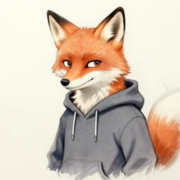 an anthropomorphic fox wearing a hoodie, gainax style, sketch painting
