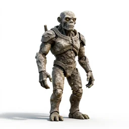 weathered golem made of stone, cinematic studio photo, full body, standing, isolated on a pure white background, centered, whole figure in frame, sharp focus, studio lighting