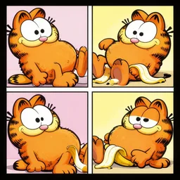 3 panel garfield comic by jim davis depicting charles manson slipping on a banana peel