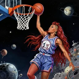 detailed detailed detailed detailed digital art of Doja Cat dunking basketball in outer space