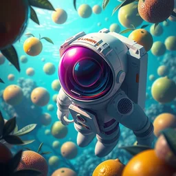 a digital painting of an astronaut!!!!!! floating in a bright colorful alien ocean surrounded by limes!!!!!!, sharp focus, retro futuristic, 8 k, highly detailed, lovecraftian by skottie young