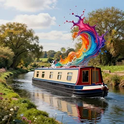landscape british canal boat splash art graphic design color splash high contrasting art, fantasy, highly detailed, art by greg rutkowski