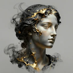 epic concept art. abstract female face silhouette mixing with black and gold liquid fluid and smoke. abstract sculpture. future technology. masterpiece by michelangelo. concept art, matte painting. greg rutkowski, wlop