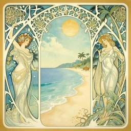 a beach in the style of art nouveau