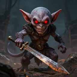 Goblin red eyes raging rusty sword