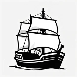 black and white silhouette of a pirate ship digital art, clean line art