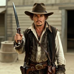 film still of Johnny Depp as Doc Holiday in Tombstone 1993, 4k