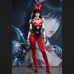 girl wearing robotic suit, bunny ears, playboy, high detail, nurse's leather suit, in red velvet stockings, red bra, high shoes, full length, very anime, fine - face, audrey plaza, realistic shaded perfect face, fine details. anime. realistic shaded lighting poster by ilya kuvshinov katsuhiro otomo ghost - in - the - shell, magali villeneuve