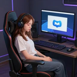 sleeping beauty sat at a gaming setup in a gaming chair with discord open waiting for stable diffusion to go live, detail, full color, realistic,