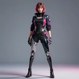 beautiful female assassin wearing cyberpunk clothing, cybernetic legs, detailed portrait, cell shaded, 4 k, vivid colours, concept art by wlop, ilya kuvshinov, artgerm, krenz cushart, greg rutkowski, pixiv. cinematic dramatic atmosphere, sharp focus, volumetric lighting, cinematic lighting, studio quality