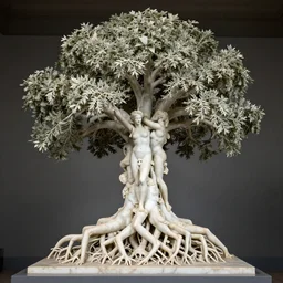a stunning hyperdetailed tree made of human bodies with intricate roots of white marble sculpted by canova