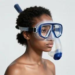 a profile photo of a african woman with a diving oxygen mask with side profile blood in ocean intricate details by MARVEL comics and Sandra Chevrier-C