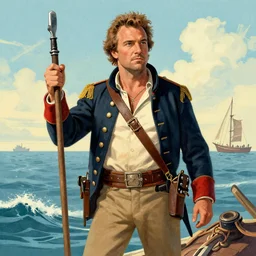guy fieri as a shipwreck survivor, revolutionary war color print