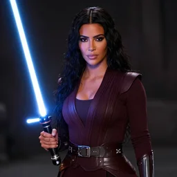 kim kardashian holding a lightsaber in star wars episode 3, 8k resolution, full HD, cinematic lighting, award winning, anatomically correct