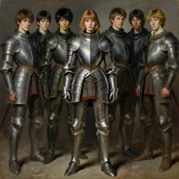 portrait full body girl medieval metal armor balanciaga fashion clothe painting by gaston bussiere, greg rutkowski, yoji shinkawa, yoshitaka amano, tsutomu nihei, donato giancola, tim hildebrandt, oil on canvas, trending on artstation, featured on pixiv, cinematic composition, extreme detail