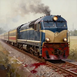 a train riding on a trail of blood, elegant oil digital art, artstation, high detail, 4 k