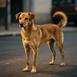 street dog, hair color caramel, lean build, brazil, cinematic lighting, by gaston bussiere, j. c. leyendecker, craig mullins