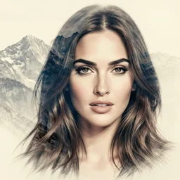 megan fox face faded in realistic majestic mountains, double exposure effect, medium sized tattoo sketch, amazing detail, trending on pinterest, in the style of brandon kidwell