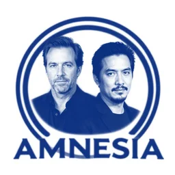 double amnesia, logo, simple white background, tom whalen, victo ngai, kilian eng, blue palette