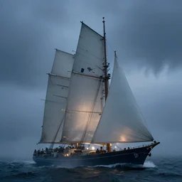 bismarck sailing through thick fog at night, high detail, high definition, photorealistic, 8k