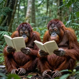 a hutong party to protect an orangutan in the rainforest, accompanied by a human in a monkey's body, both reading abstracts from Albert Camus as capitalism causes an apocalypse, dreaming of a commune in Wales in 2030 with friends from around the world