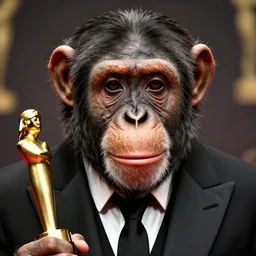 a high detail closeup photograph of a chimpanze wearing a suit 👔, award wining photograph, digital art