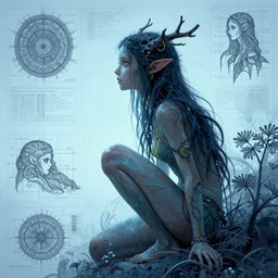 wilds dryad, in the style of Greg Broadmore and Arthur Rackham and Moebius,trending on artstation, light lighting side view,digital art,surrealism ,macro,blueprint ,vaporwave ,