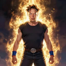 Elon musk as a dragon ball z character showing his power, centered on the image