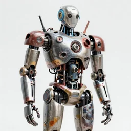 humanoid robot made up of old car parts and electronics, hyper realistic, high quality, high resolution