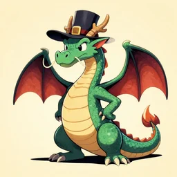 A dragon with a hat, in the style of Alvah Virals
