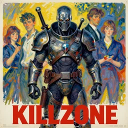 helghast soldier ( killzone game character ) by ashley wood, yoji shinkawa, jamie hewlett, 6 0's french movie poster, french impressionism, vivid colors, palette knife and brush strokes