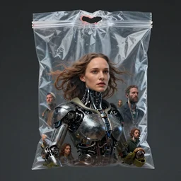 transparent plastic bag floating in the wind, fantasy characture portrait, natalie portman, ultra realistic, cinematic, cinematic, wide angle, intricate details, cyborg, highly detailed by caravaggio, aaron horkey, boris vallejo, wayne barlowe, craig mullins, roberto ferri,