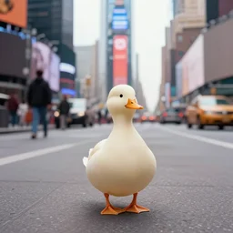 a duck standing alone in Times Square 1985 by Ashley Wood